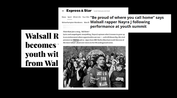 Press clipping collage supplied by Nayra J